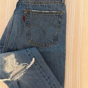 Levi's premium 501 straight leg jeans medium destroyed wash women’s size 27x28L